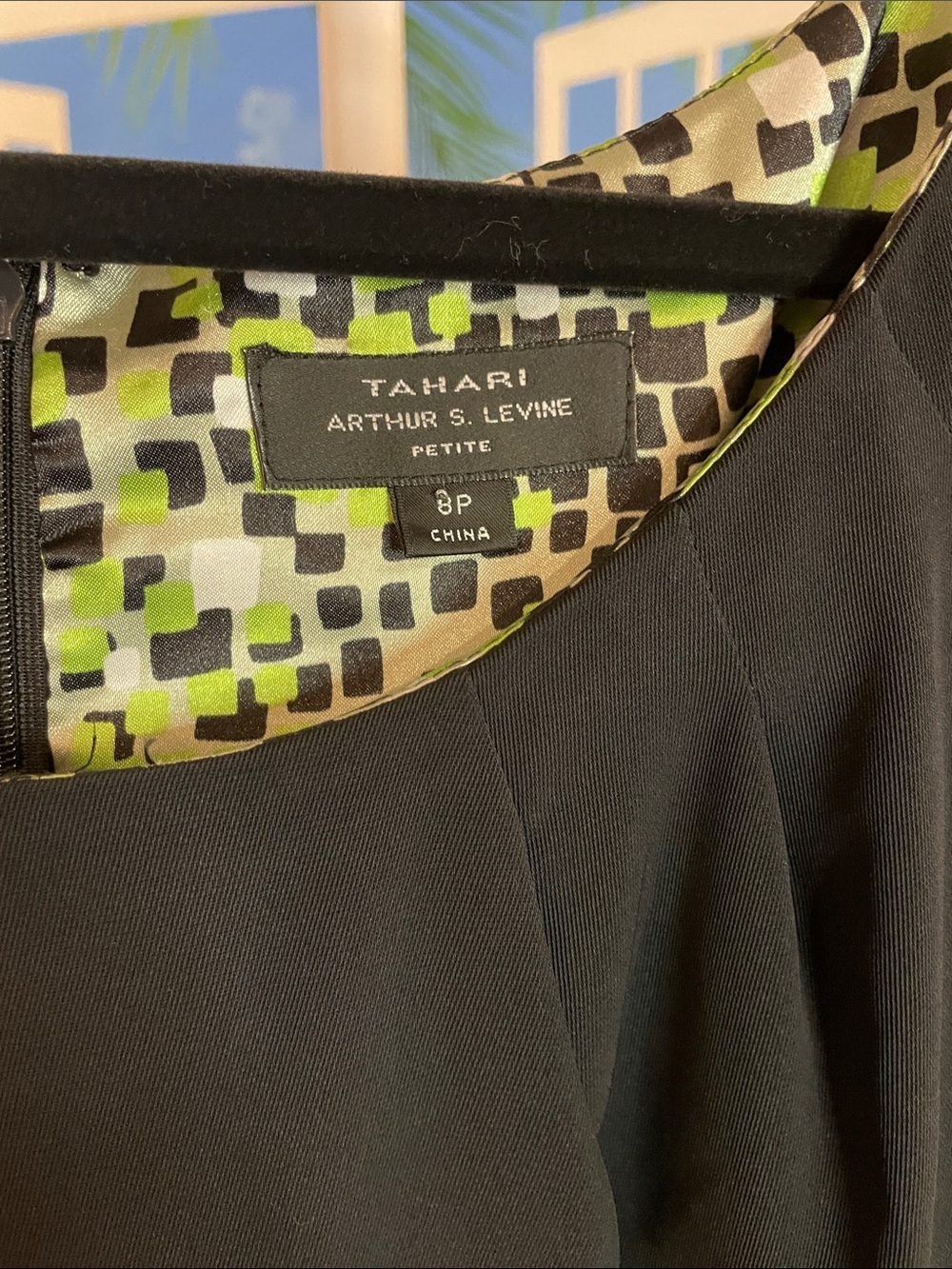 Tahari ASL Black Midi Dress with Green Geometric Lining - Picture 2 of 7